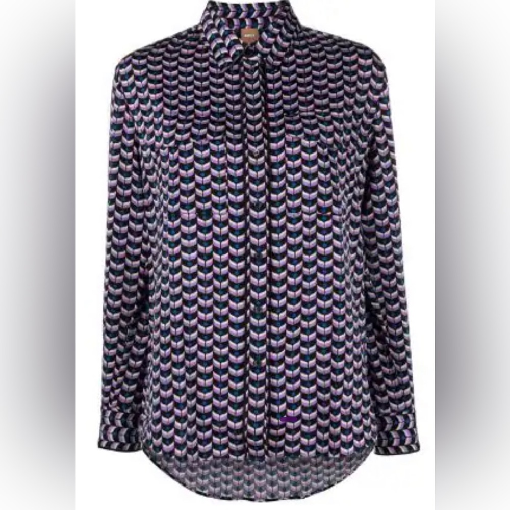 NWT Boss Oversized Button Down Top in Black Purple and Blue - Size 14